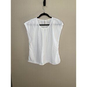 Caslon Womens White Textured Dotted Blouse S 100% Cotton Lightweight Casual Top